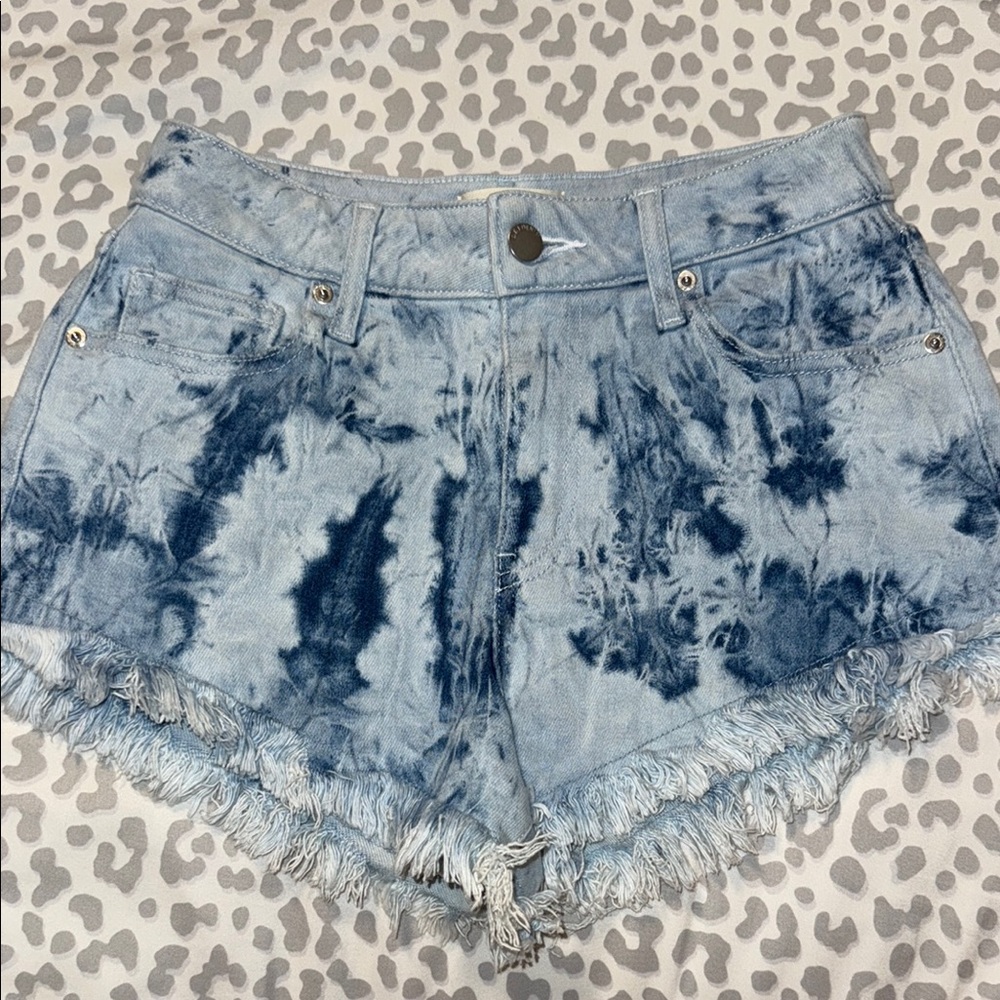 Blue Distressed Jean Shorts with Frayed Hem